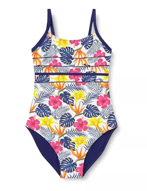 Maillot 1 pièce fille motif fleurs tropical et marine - du 6 au 16 ans