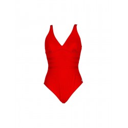 Maillot de bain uni rouge 1 pièce femme décolleté V
