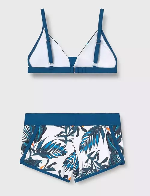 Maillot de bain 2 pièces fille triangle et shorty motif tropical bleu – du 6 au 16 ans