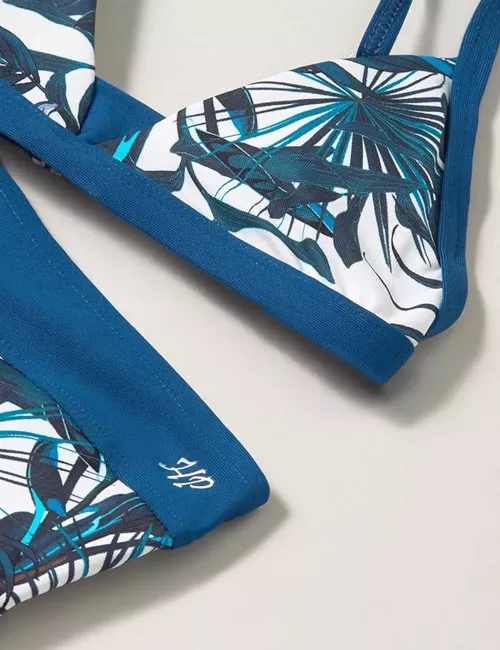 Maillot de bain 2 pièces fille triangle et shorty motif tropical bleu – du 6 au 16 ans