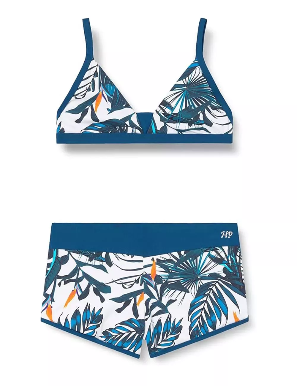 Maillot de bain 2 pièces fille triangle et shorty motif tropical bleu – du 6 au 16 ans
