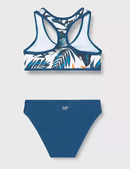 Maillot 2 pièces fille brassière et culotte motif tropical bleu – du 6 au 16 ans