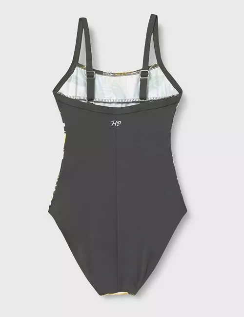 Maillot 1 pièce fille imprimé feuillage kaki et jaune - du 6 au 16 ans