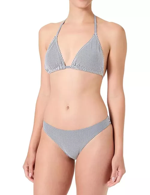 Maillot de bain 2 pièces femme triangle rayé marine et blanc - du 34 au 42