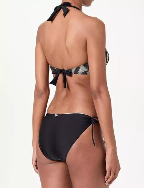 Bikini 2 pièces bandeau et culotte à nouer motif noir et doré - du 36 au 50