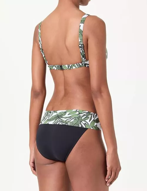 Maillot 2 pièces à armatures et culotte à revers noir et feuillage vert - du 36 au 50