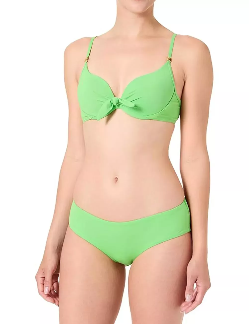 Bikini 2 pièces vert pomme, haut coques noué devant et shorty taille basse - du 34 au 46