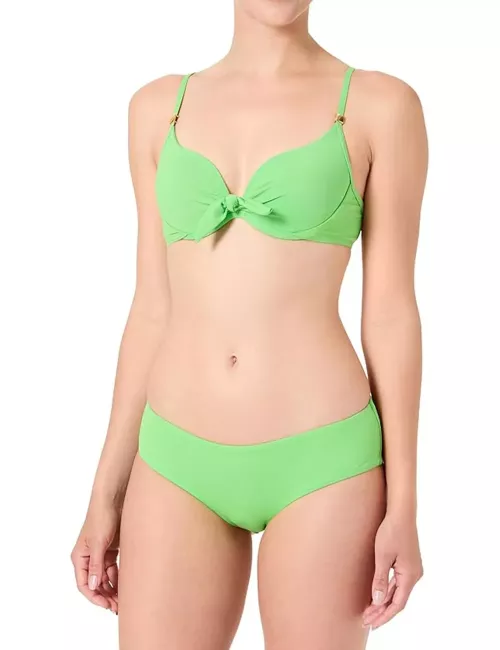 Bikini 2 pièces vert pomme, haut coques noué devant et shorty taille basse - du 34 au 46