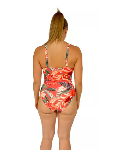 Maillot de bain 1 pièce femme corail imprimé tropical gainant