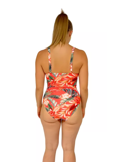 Maillot de bain 1 pièce femme corail imprimé tropical gainant