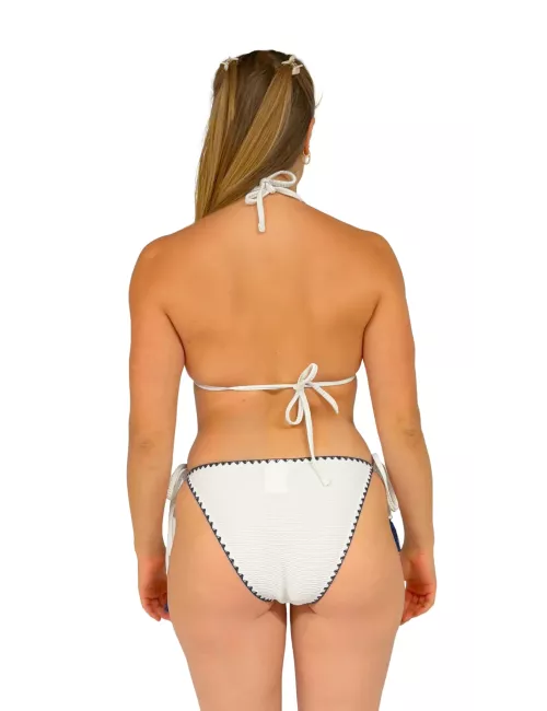 Maillot de bain 2 pièces femme blanc rayé triangle à nouer