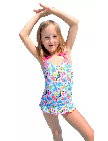 Maillot de bain fille 1 pièce imprimé tropical coloré avec bretelles réglables