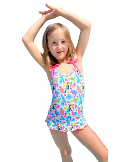 Maillot de bain fille 1 pièce imprimé tropical coloré avec bretelles réglables