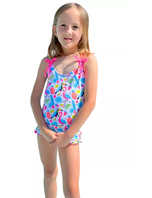 Maillot de bain fille 1 pièce imprimé tropical coloré avec bretelles réglables