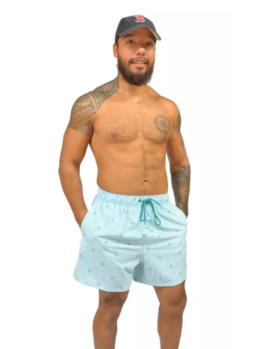 Boardshort homme rayé bleu palmiers du S au XXL
