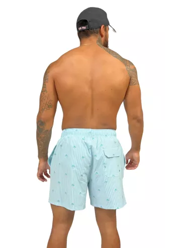 Boardshort homme rayé bleu palmiers du S au XXL
