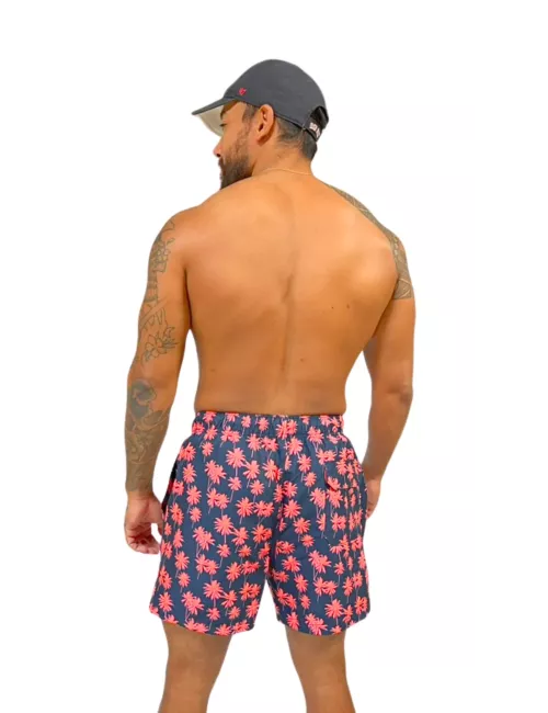 Boardshort homme noir imprimé palmiers orange fluo du S au XXL