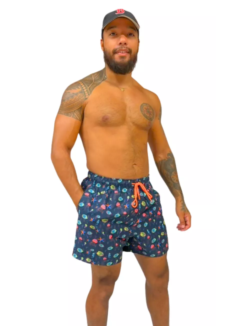 Boardshort homme bleu imprimé marin multicolore du S au XXL