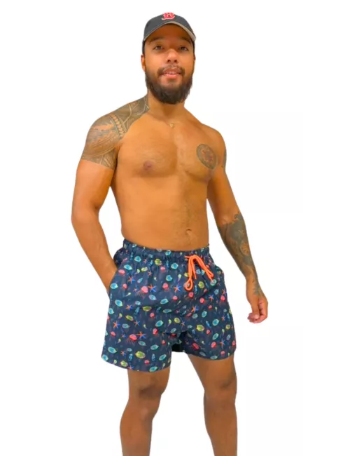 Boardshort homme bleu imprimé marin multicolore du S au XXL