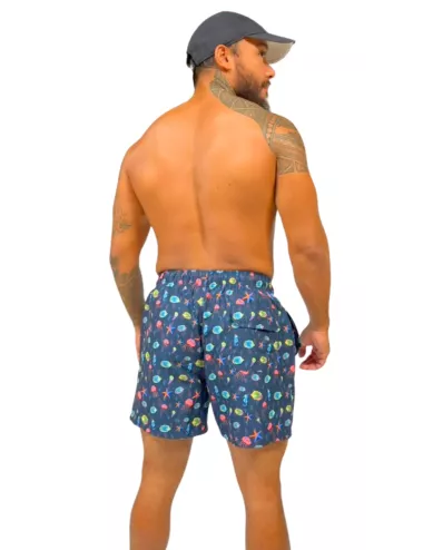Boardshort homme bleu imprimé marin multicolore du S au XXL