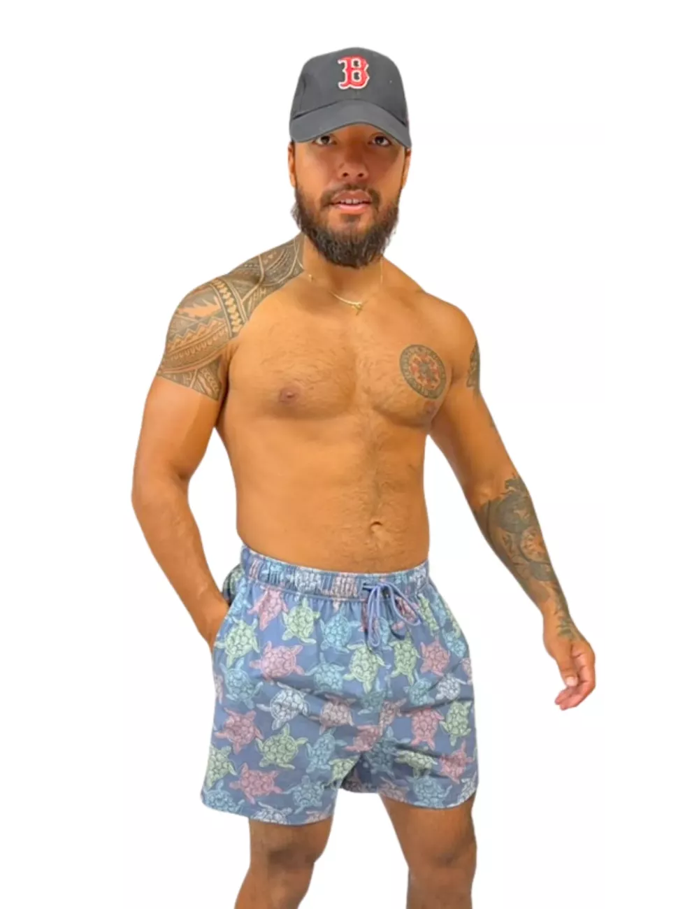 Boardshort homme bleu imprimé tortues multicolores du S au XXL