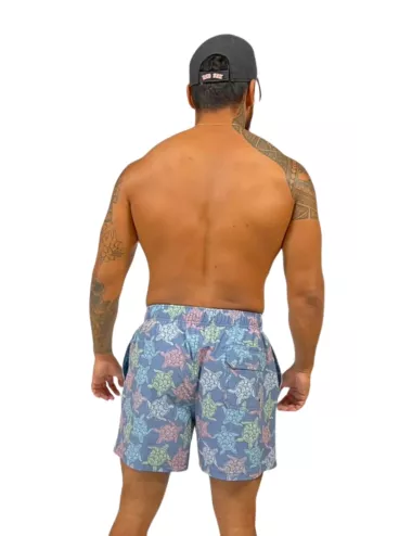 Boardshort homme bleu imprimé tortues multicolores du S au XXL