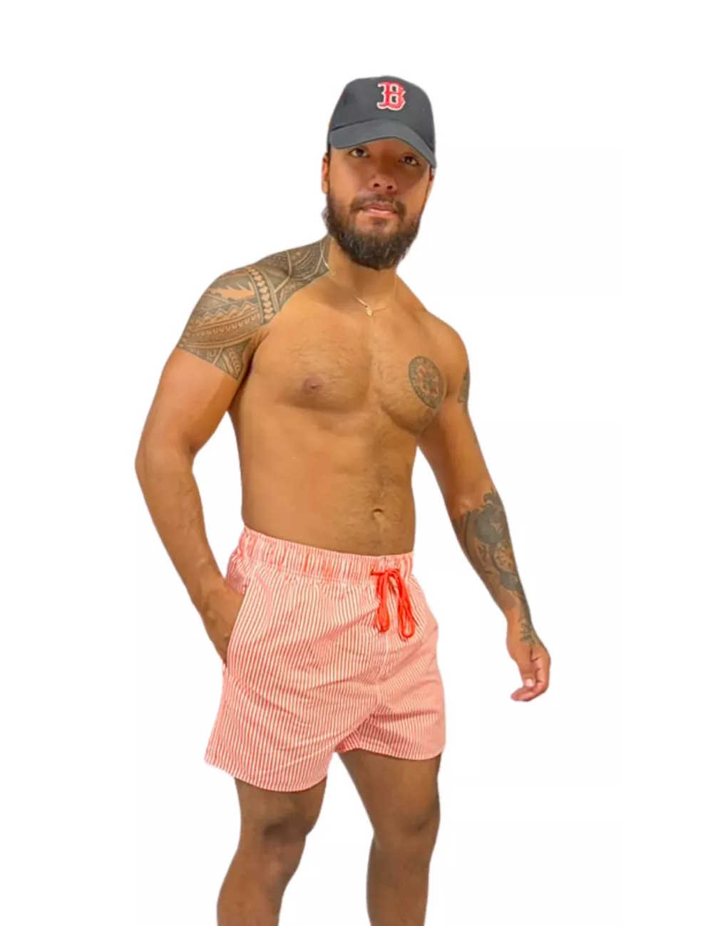 Boardshort homme rayé rouge et blanc du S au XXL