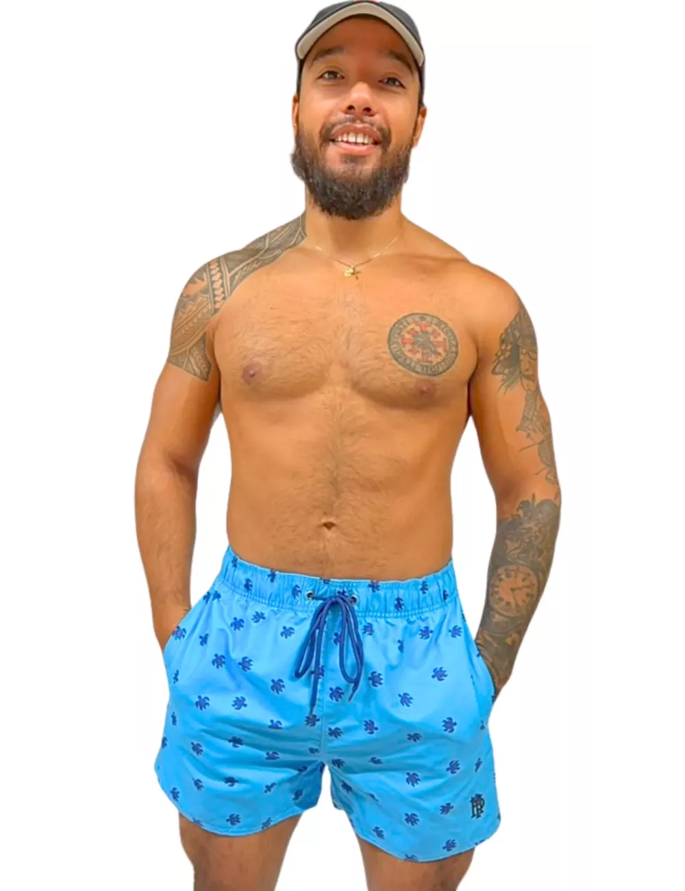 Boardshort homme bleu imprimé tortues du S au XXL