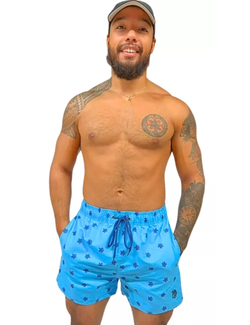 Boardshort homme bleu imprimé tortues du S au XXL