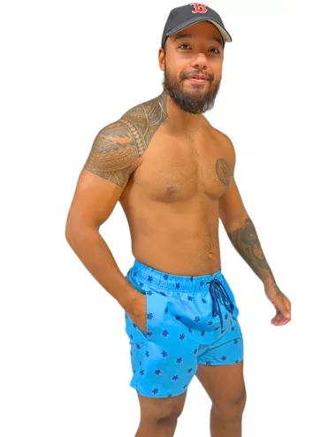 Boardshort homme bleu imprimé tortues du S au XXL