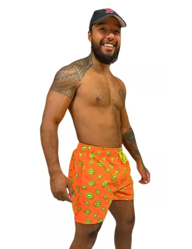 Boardshort homme orange fluo imprimé kiwi du S au XXL