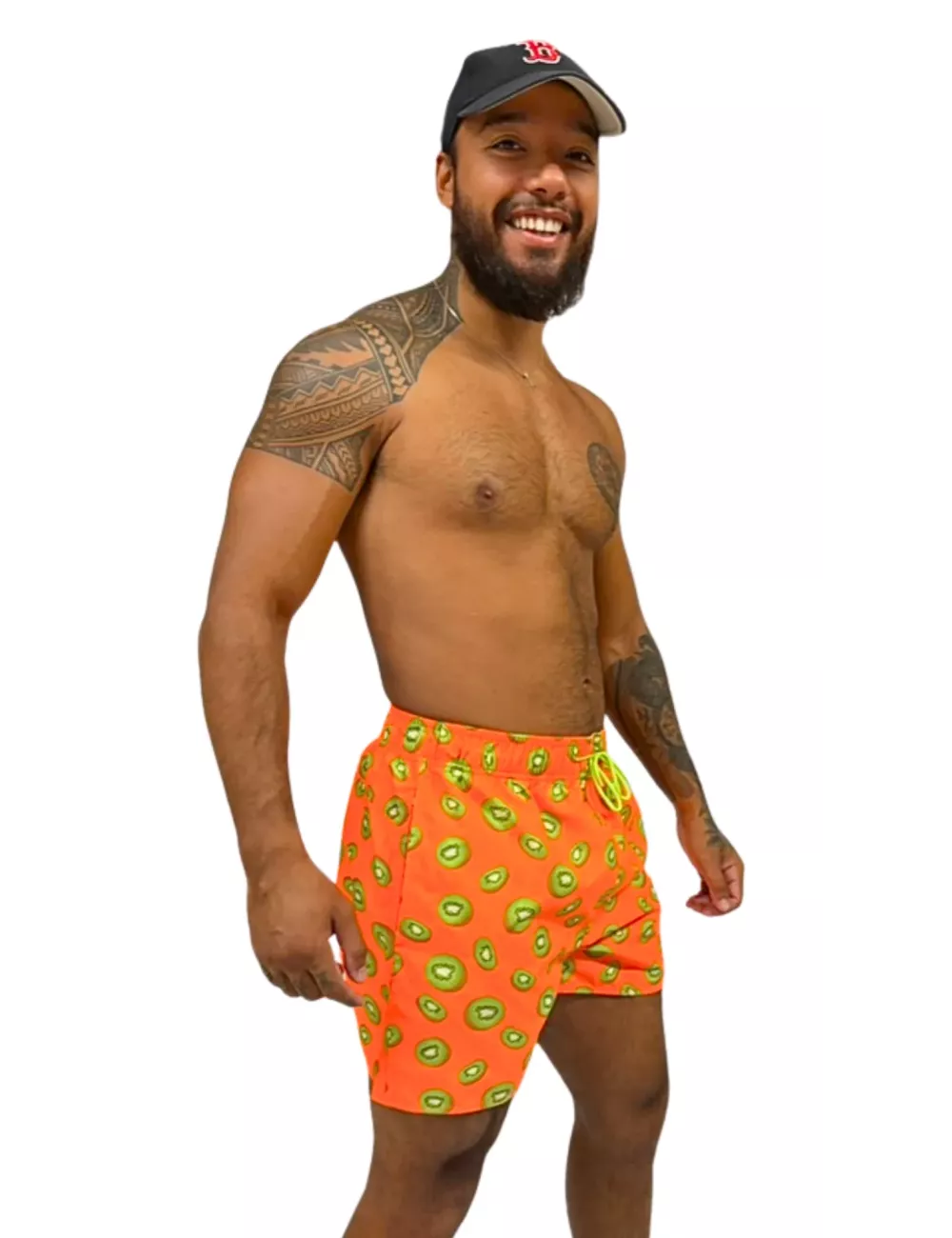Boardshort homme orange fluo imprimé kiwi du S au XXL