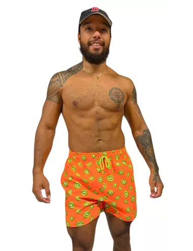 Boardshort homme orange fluo imprimé kiwi du S au XXL