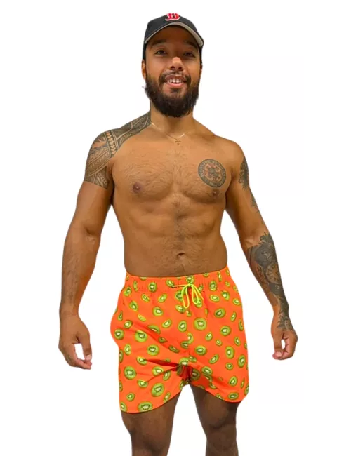 Boardshort homme orange fluo imprimé kiwi du S au XXL