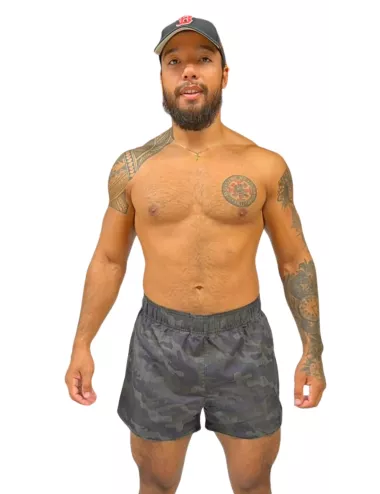 Short de bain homme camouflage gris coupe courte du S au XXL