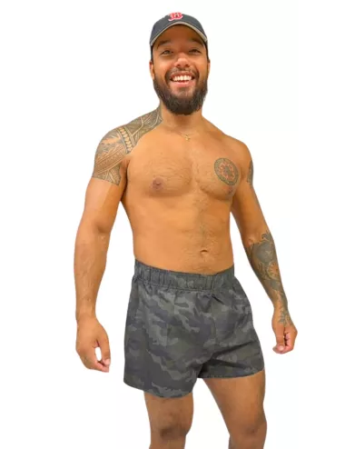 Short de bain homme camouflage gris coupe courte du S au XXL