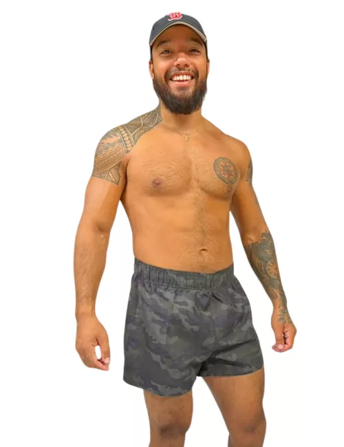 Short de bain homme camouflage gris coupe courte du S au XXL