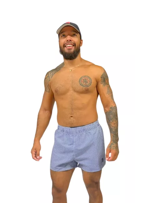 Short de bain homme vichy bleu et blanc coupe courte du S au XXL