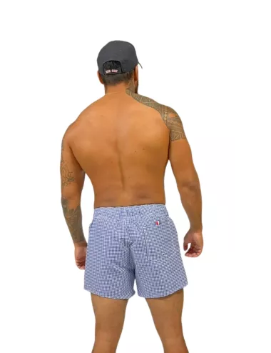 Short de bain homme vichy bleu et blanc coupe courte du S au XXL | Haute Pression