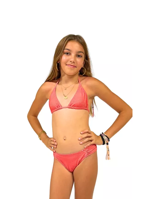 Maillot de bain fille 2 pièces triangle corail brillant