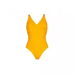 Maillot de bain 1 pièce femme décolleté V uni jaune