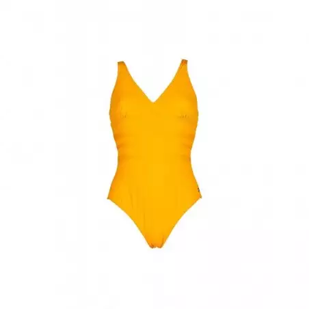 Maillot de bain 1 pièce femme décolleté V uni jaune