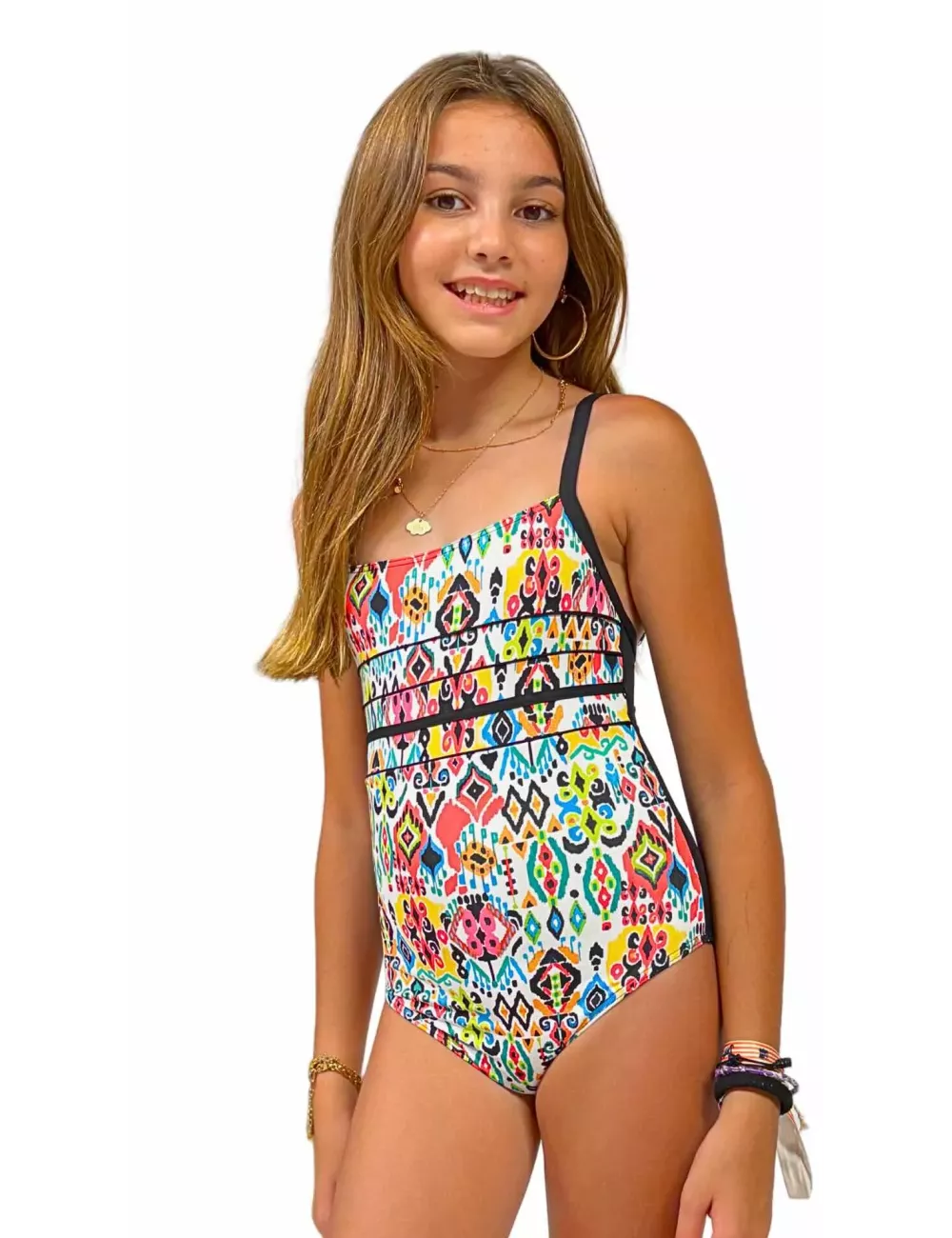 Maillot de bain fille 1 pièce imprimé ethnique multicolore
