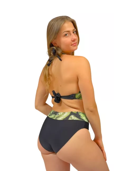 Maillot de bain femme 2 pièces imprimé tropical vert