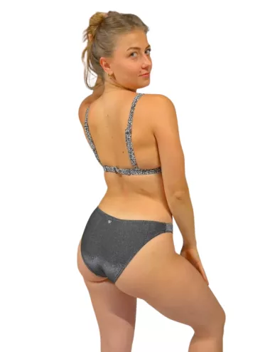 Maillot de bain femme 2 pièces gris imprimé animalier