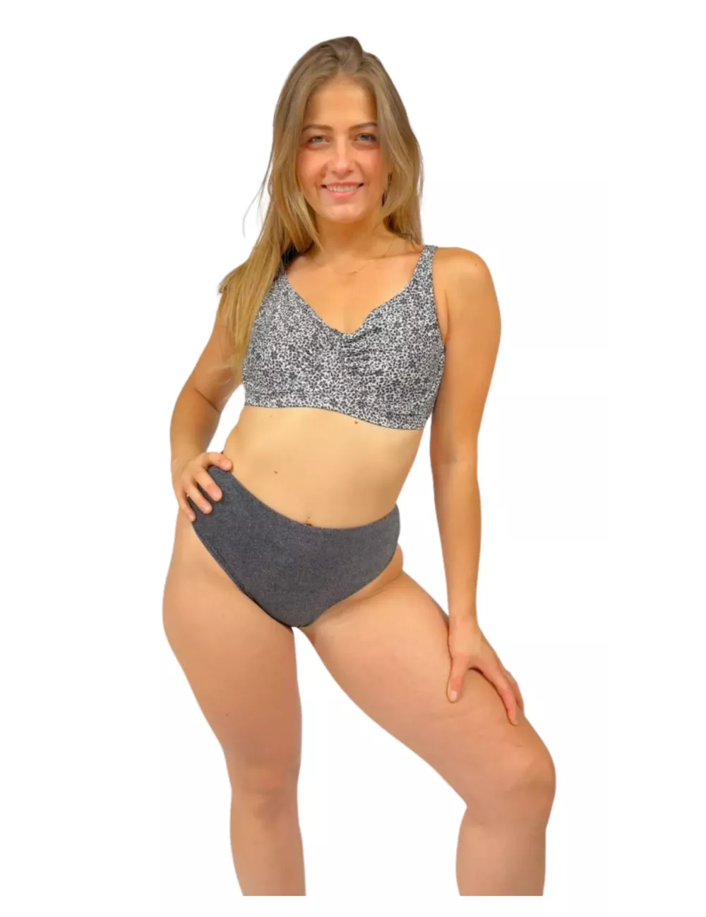 Maillot de bain femme 2 pièces gris lurex bonnet D