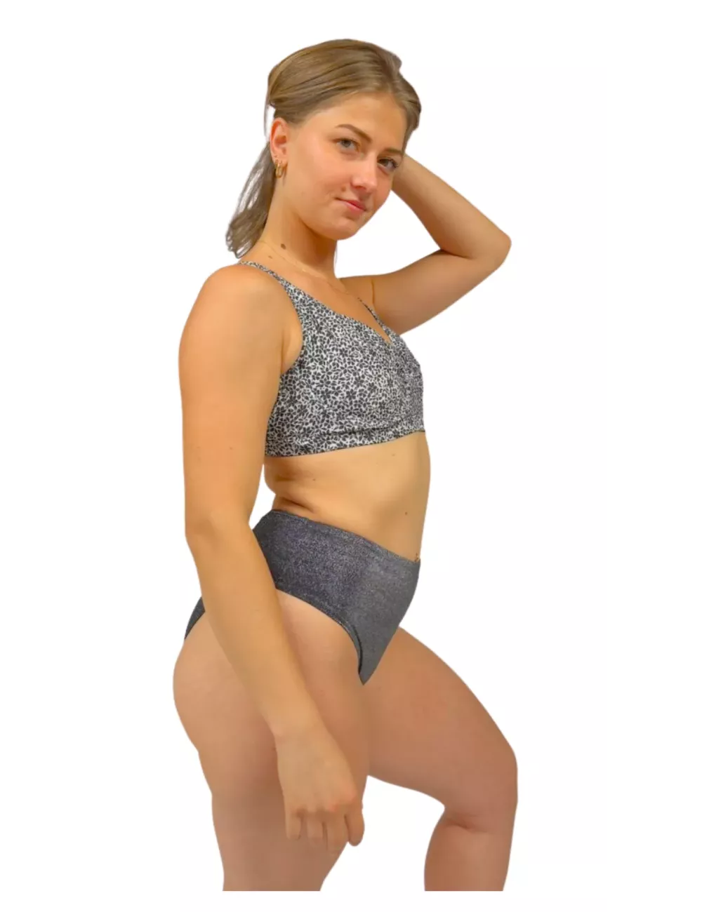 Maillot de bain femme 2 pièces gris lurex bonnet E