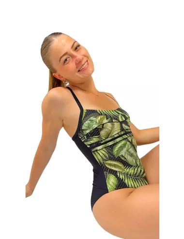 Maillot de Bain 1 Pièce Femme Imprimé Tropical Vert | Effet Gainant