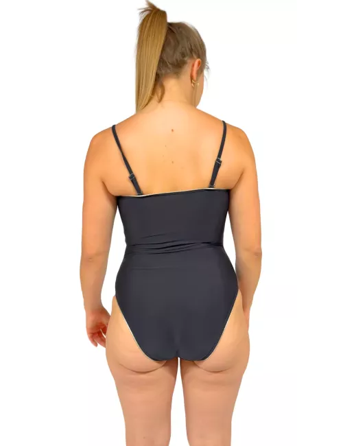 Maillot de bain 1 pièce noir bande dorée – Femme – Élégant & sculptant