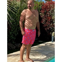 Short de bain long imprimé tortue bleu fond corail taille S à XXL